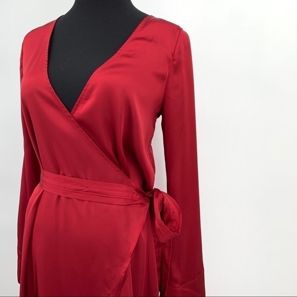 FOR LOVE & LEMONS x JAIME KING LA LYDIA RUBY RED  ROBE LONG SLEEVE WRAP DRESS - Picture 6 of 15